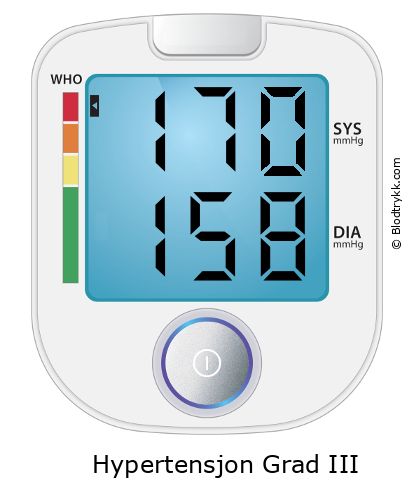 Blodtrykk 170 over 158 på digital blodtrykksmåler