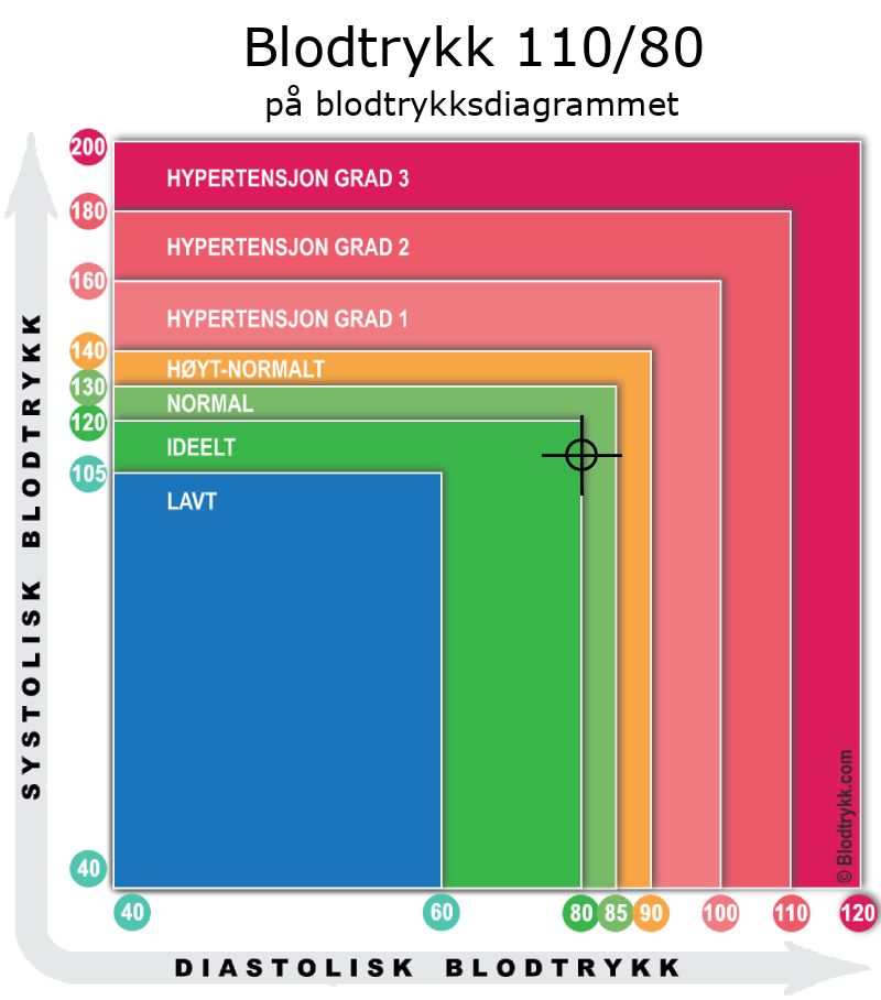 Blodtrykk 110 over 80 på blodtrykksdiagram