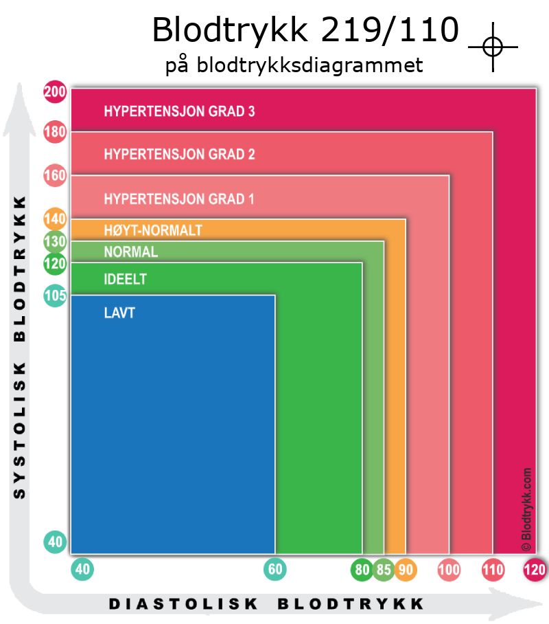 Blodtrykk 219 over 110 på blodtrykksdiagram